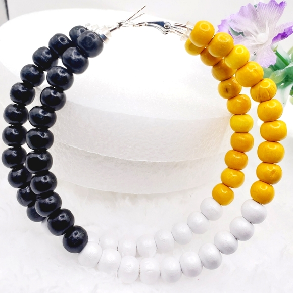 Rasta hoop earrings, African Earrings with wooden beads, Large hoop earrings 3.5 - Picture 4 of 10